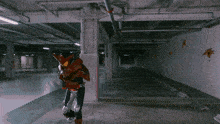 a blurred image of a hallway with a few spots of blood on the wall