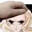 a close up of a girl wearing a hat .