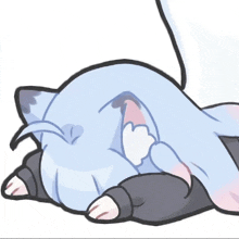 a cartoon drawing of a cat laying on its back