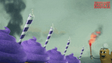 a poster for sausage party foodtown with purple cupcakes
