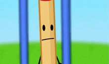 a cartoon character with a face and arms is smiling and pointing at something