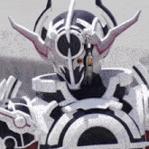 a close up of a robot with a hammer on its face