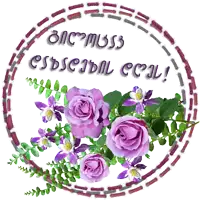 purple roses and green leaves in a circle with the words " esdscdm cel "