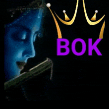 bok is written in purple letters with a gold crown