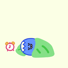 a blue cartoon character is jumping in the air with the words good morning surrounding it