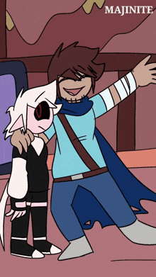 a drawing of a man and a girl with majinite on the bottom right