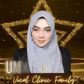 a picture of a woman in a hijab with the words vocal clinic family