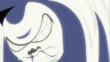 a close up of a cartoon character 's face with a big smile on his face