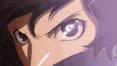 a close up of a person 's eyes with a purple background