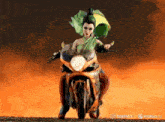 a woman is riding a motorcycle with the letters minimx on the bottom