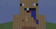 a minecraft drawing of a man with his tongue hanging out in the rain