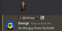 a screenshot of a conversation between chrissy and george at 10:15 am