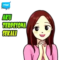 a cartoon of a girl with the words aku terpesona sekali written above her