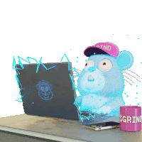 a mouse wearing a hat that says grind on it
