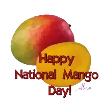 a greeting card for national mango day with two mangoes