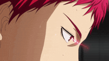 a close up of a red haired anime character 's face