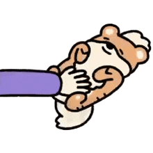 a cartoon of a person petting a hamster with their hand .