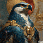 a painting of a blue and white eagle with pixiz written on the bottom right