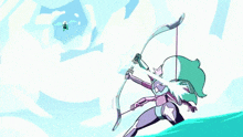 a cartoon character is holding a spear and a sword