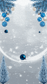 a christmas background with blue and white decorations and snowflakes