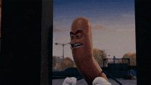 a cartoon sausage with a very angry look on its face