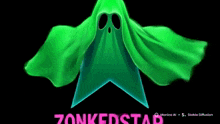 a green star with a ghost face on it and the words zonkerstar below it