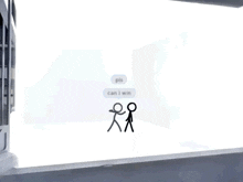 two stick figures are standing next to each other with the words " pls can i win " above them