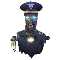 a skeleton wearing a bloodhound police hat