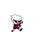 a cartoon character with sunglasses and a heart on his chest is running