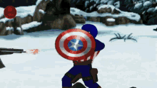 a cartoon of captain america with a shield and a gun
