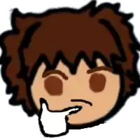 a cartoon drawing of a person 's face with a finger on their chin