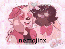 a picture of two dogs kissing with the name nemojinx on the bottom right