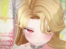 a close up of a cartoon character with blonde hair