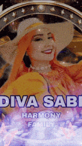 a poster for diva sabi harmony family with a woman in a hat