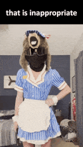 a person dressed as a waitress with the words that is inappropriate on the top