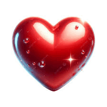 a red heart with water drops on it on a white background
