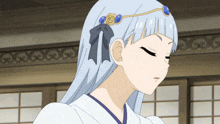 a drawing of a girl with white hair and a headband