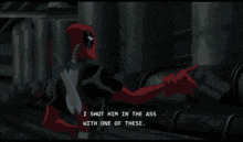 a cartoon scene with the words i shot him in the ass with one of these at the top