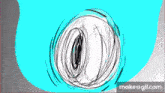 a drawing of a person 's eye with a blue background
