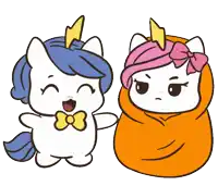 a cartoon of two unicorns standing next to each other with one wearing an orange hoodie