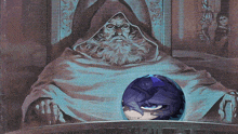 a painting of a man with a beard and a hood holding a ball