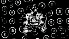 a black and white drawing of a wizard surrounded by a pattern of letters a