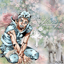 a happy sunday love and blessings greeting card with a cartoon character