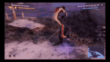 a video game screen shows a spider-man jumping over a rock