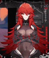 a girl with red hair is standing in front of a screen that says " i love thing "