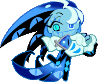 a cartoon character with blue eyes is holding a sword