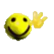 a yellow smiley face with a yellow hand next to it .