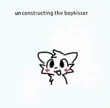 a drawing of a boy kissing another boy with the words `` un constructing the boykisser '' written on it .