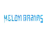 a white background with blue letters that read melon brains