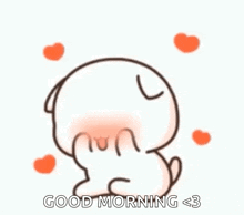 a cartoon of a dog with hearts around it and the words `` good morning '' .